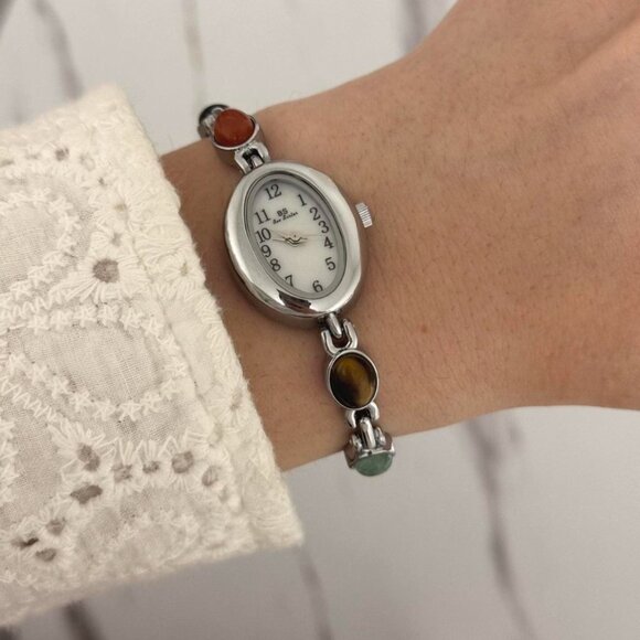 Sku0455 cute silver mini watch bracelet with multicoloured natural stone inserts - Picture 6 of 6